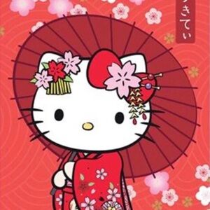 Hello Kitty Red and Pink Kimono Illustration